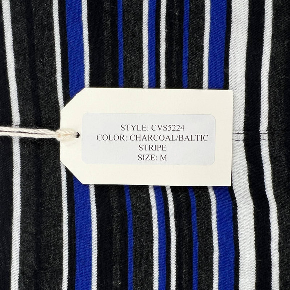 ENZA COSTA Dress Womens Medium Black Blue White Striped Long Sleeve V-neck Midi - Picture 10 of 13